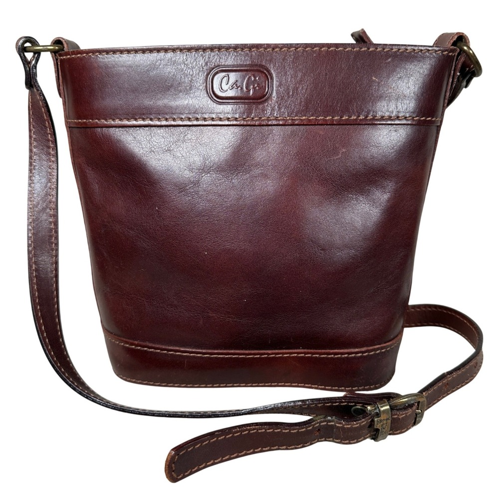 Ca.Gi. Vintage Italian Dark Brown Leather Crossbody Bucket Bag Made in Italy